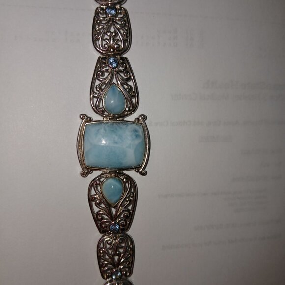 NEW Silver and Turquoise with Blue Accent Stones Toggle Bracelet - Picture 3 of 5